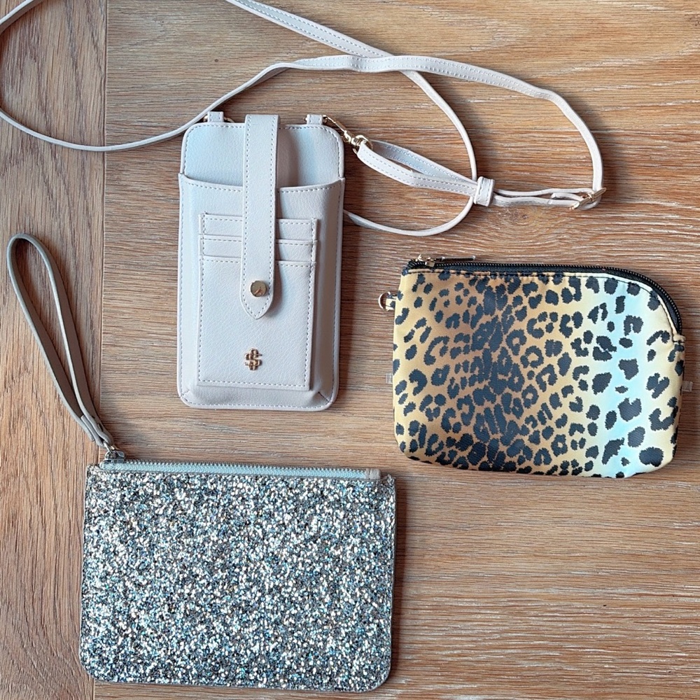 Set of 3 Cosmetic Bags/Small Purse/Wristlet.